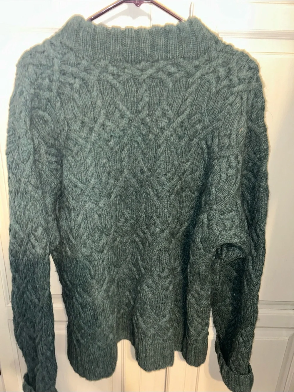 VTG 90s J Crew Oarsman Cable Fisherman Knit Sweater Size XL 100% Wool Green